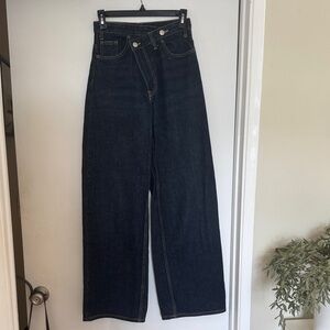 Zara High-Waist Wide-Leg Women's Jeans - Dark Blue